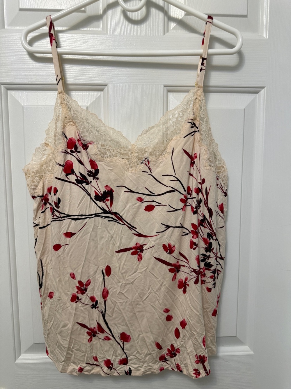 Soma Cream Floral Lace-Trim Chemise with Red & Black Print